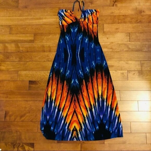 Kaleidoscope maxi dress With straps orange and blue Size L - Picture 2 of 9